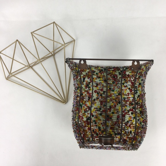 Multi-Colored Beaded Wall Sconce Candle Holder - Picture 5 of 7